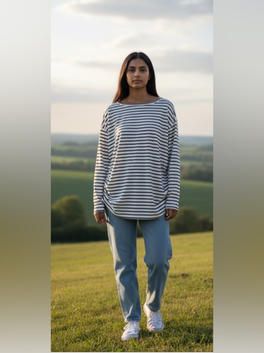 NWT-XXL Striped Long Sleeve Crewneck White & Black performance silk like top